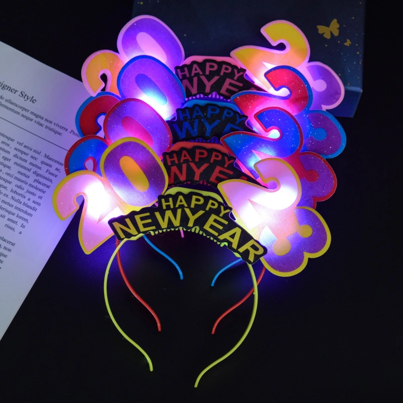 2023 New Year′s Headwear with Lamp Cap Hoop Accessories Wholesale LED Fiber Optic Party Supplies Light up Flashing Headwear