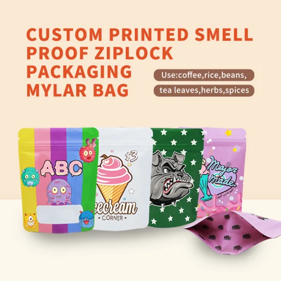 Sacos Ziplock Mylar com logotipo personalizado de baixo MOQ Bolsa de pé com zíper e janela Saco de comida para lanche de chá e café