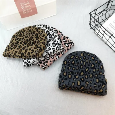 Atacado personalizado desleixado leopardo inverno malha gorro chapéu inverno headwear